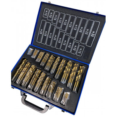 Комплект спіральних свердел із швидкорізальної сталі, 170 шт., 1-10 мм, нітрид титану Holzmann SPS170TIN