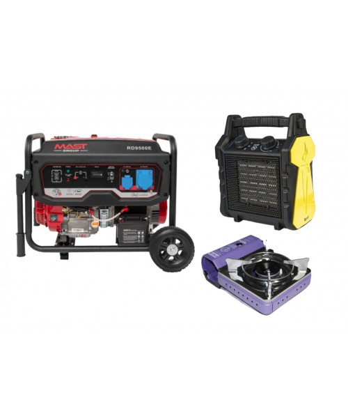 Бензиновий генератор MAST GROUP RD9500E + газова плитка Orcamp CK-506 + електричний обігрівач GEKO 80405