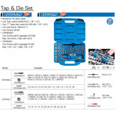 Набір мітчиків та плашок дюймових 39 одиниць з принаддям в пластиковому кейсі