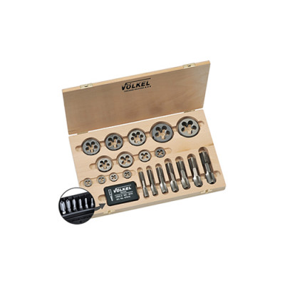 Набір мітчиків комбінованих та плашок G (BSP) 1/8-1“, 12 предметів, дерев'яний кейс VOLKEL 48628