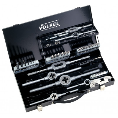 Набір мітчиків, плашок та свердел М 3-12 + тримачі; HSS-E; ліве різьблення, 43 предмети VOLKEL 49171