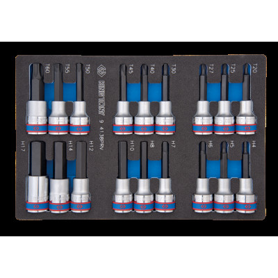 Набір торцевих головок 1/2", TORX, HEX, L = 80 мм, ложемент, 18 предметів