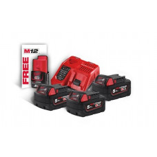 Енергокомплект акумуляторний Li-Ion MILWAUKEE, M18 NRG-503 (+заряд.пристрій, 3 акум. M18 В5(5Аг), 1 акум. M12 B2(2Аг)