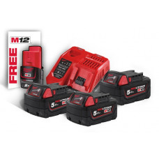 Енергокомплект акумуляторний Li-Ion MILWAUKEE, M18 NRG-503 (+заряд.пристрій, 3 акум. M18 В5(5Аг), 1 акум. M12 B2(2Аг)
