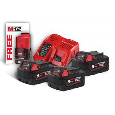Енергокомплект акумуляторний Li-Ion MILWAUKEE, M18 NRG-503 (+заряд.пристрій, 3 акум. M18 В5(5Аг), 1 акум. M12 B2(2Аг)