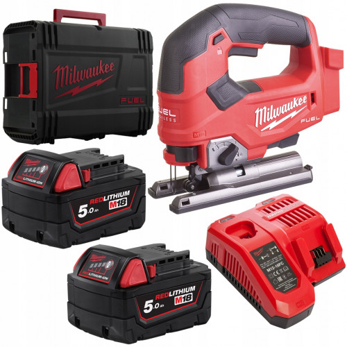 Лобзик акумуляторний MILWAUKEE, M18 FJS-502X (зарядний пристрій M12-18 FC, 2 акумулятори М18 В5 5Аг, аксесуари, HDкейс)