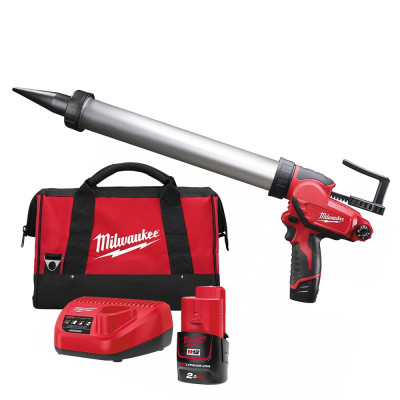 Клейовий пістолет MILWAUKEE M12 PCG/400A-201B (Li-Ion 2Ач) 4933441665 (+ заряд.пристрій, 1 акум., алюм. Труба, в сумці для інстр