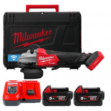 Шліфмашина кутова акумуляторна MILWAUKEE, M18 FSAGSVO125X-502X, діаметр 125мм (+зар.пр.,2ак.Х5Аг,HDкейс)