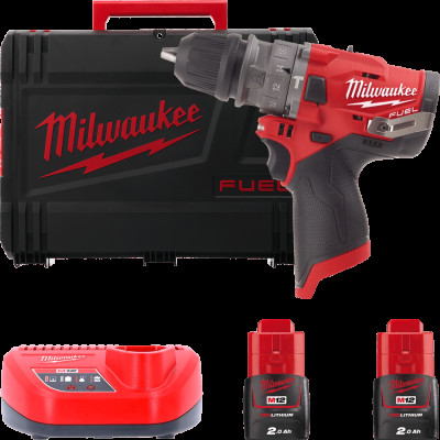 Дриль-шурупокрут з ударом акумуляторний MILWAUKEE, M12 FPDX-202X, 37Нм, (+ заряд.пристрій, 2 акум., HD кейс)