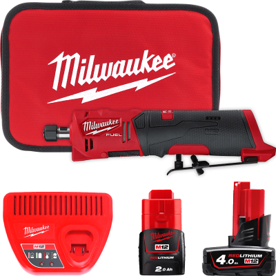 Акумуляторная цангова прямошліфмашина M12FDGS-422B FUEL MILWAUKEE (акум 2Аг, акум. 4Аг, зарядний пристрій, цанга 6 мм, цанга 8 м