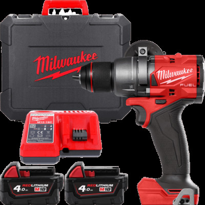 Дриль-шуруповерт акумуляторний MILWAUKEE, M18 FDD3-402C, 158Нм (+ зарядний пристрій, 2 акумулятори Х 4Ач, кейс)