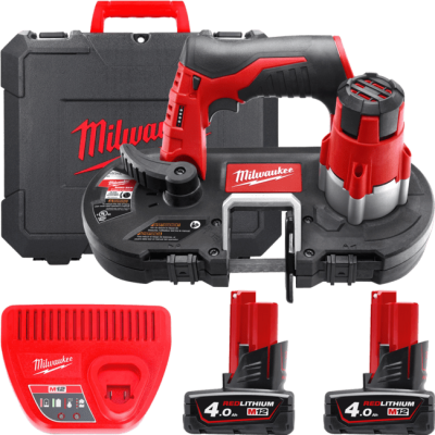 Пила стрічкова акумуляторна MILWAUKEE, M12 BS-402C (зарядний пристрій С12 С, 2 акумулятори М12 В4 4Ач, полотно, кейс)