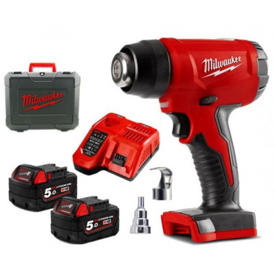 Термоповітродувка акумуляторна MILWAUKEE, M18 BHG-502C (+ заряд.пристрій, 2 акум.Х 5Аг, кейс)