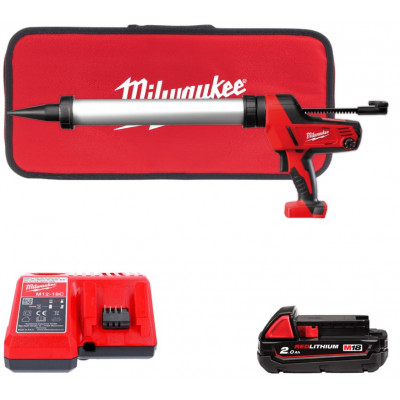 Пістолет для герметиків акумуляторний MILWAUKEE, C18 PCG/600A-201В, 600мл (+ заряд.пристрій, 1 акум., алюм. труба, в сумці для і