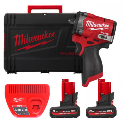 Гайковерт акумуляторний 3/8'' MILWAUKEE з кільцем M12 FCIWF38G3-502X, 745Нм (зарядний пристрій, 2 акум. Х 5Аг, HDкейс)