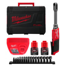 Гайковерт-тріскачка кутовий акумуляторний Hex 14.4мм MILWAUKEE, M12 FPTR-202X, 81Нм (зарядний пристрій, 2 акум. Х 2Аг, наскрізні