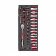 Ложемент с головками хромованими та тріскачкой 3/8'' MILWAUKEE. (28шт) (45х178,5х417мм) для візків