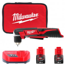 Дриль кутова акумуляторна, об. мом. 12 Нм, MILWAUKEE C12 RAD-202В 4933441215 (+ заряд.пристрій, 2 акум., сумка для інструментів)
