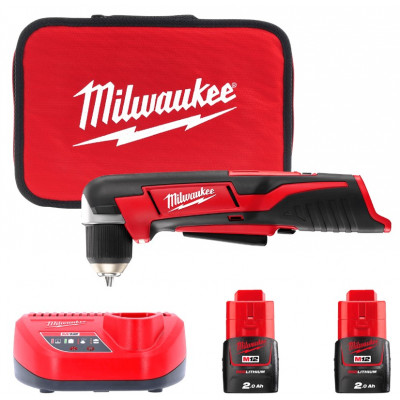 Дриль кутова акумуляторна, об. мом. 12 Нм, MILWAUKEE C12 RAD-202В 4933441215 (+ заряд.пристрій, 2 акум., сумка для інструментів)