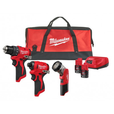 Набір з 3 акумуляторних інструментів M12 BLPP3A-202B (2 акумулятори М12 В2 2Аг, зарядний пристрій С12, дриль-шурупокрут М12 BLDD