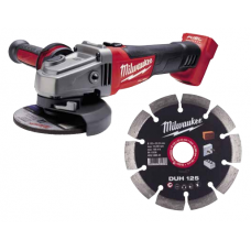 Шліфмашина кутова акумуляторна MILWAUKEE, M18 FSAG125X-0, діаметр 125мм + Диск алмазний MILWAUKEE DUH 125, діаметр 125мм (10шт)