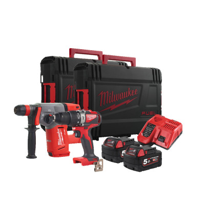 Набір інструментів акумуляторних MILWAUKEE M18 PP2C-502X (зарядний пристрій М12-18FC, 2 акумулятори М18 В5, перфоратор SDS-PLUS