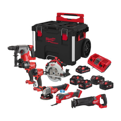 Набір інструментів акумуляторних MILWAUKEE, M18 FPP8C-553P (кейс PACKOUT на колесах 4932464078, 3 акумулятори M18 B5 5 Аг, заряд