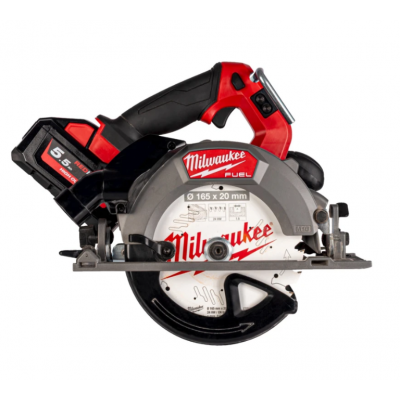 Пила дискова ручна акумуляторна безщіткова MILWAUKEE, M18 FCSDC165-552C, діаметр 165мм (зарядний пристрій M12-18 FC, 2 акумулято