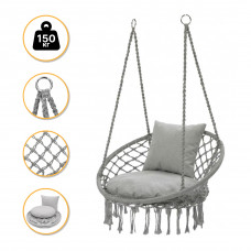 Підвісне плетене крісло-гойдалка LEOBRO Boho Comfort XL 80 см Grey (LB-1110)