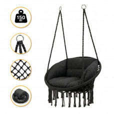 Підвісне плетене крісло-гойдалка LEOBRO Boho Deluxe XL 80 см Black (LB-1111)