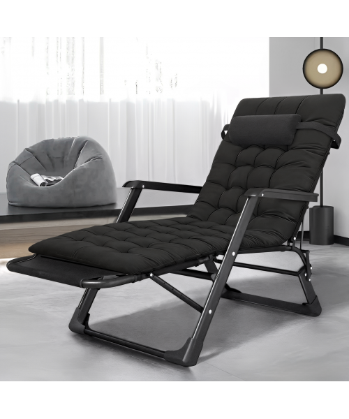 Розкладне крісло ліжко з подушкою LEOBRO Чорний (LB-FCB-G1-BLK)