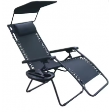Розкладне крісло шезлонг LEOBRO Zero Gravity Black з козирком (LB-ZGC-T1-BLK)
