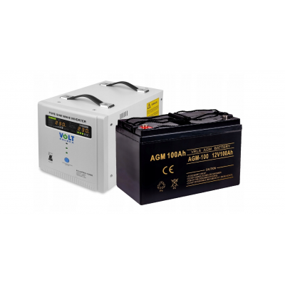 Аварійний комплект Volt Polska SINUS PRO 1500 E 12/230V 1050/1500W + Акумулятор VOLT AGM VRLA 100Ah 12V