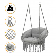 Підвісне плетене крісло-гойдалка LEOBRO Boho Deluxe XL 80 см Grey (LB-1113)