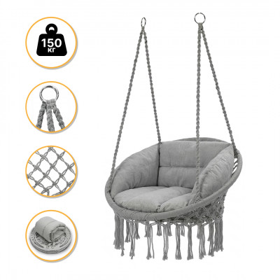 Підвісне плетене крісло-гойдалка LEOBRO Boho Deluxe XL 80 см Grey (LB-1113)