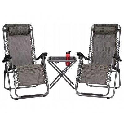 Комплект 2-а розкладні крісла-шезлонга + столик Zero Gravity LEOBRO Plaid (LB-ZGT-F3-PLD)