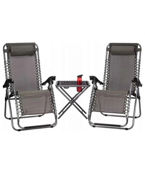 Комплект 2-а розкладні крісла-шезлонга + столик Zero Gravity LEOBRO Plaid (LB-ZGT-F3-PLD)