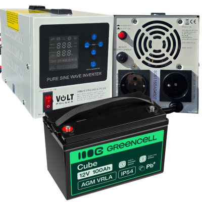 Аварійний комплект живлення Volt Polska SINUS PRO 850 E PLUS 12/230V 500/850W + Акумулятор Green Cell AGM 12V 100 Ah