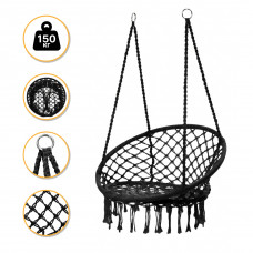 Підвісне плетене крісло-гойдалка LEOBRO Boho XL 80 см Black (LB-1102)