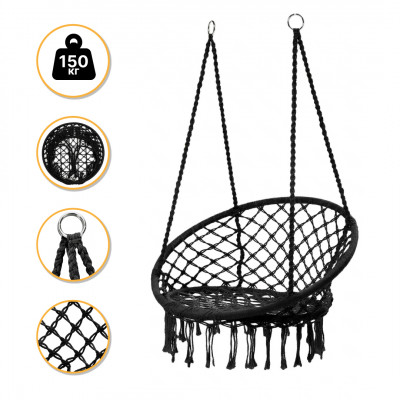 Підвісне плетене крісло-гойдалка LEOBRO Boho XL 80 см Black (LB-1102)