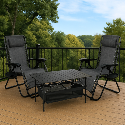 Комплект із 2 шезлонгів і столу 95х55х50 см Zero Gravity LEOBRO (LB-ZGC-F1-DGR-FT-A2)