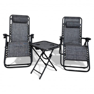 Комплект 2-а розкладні крісла-шезлонга + столик Zero Gravity LEOBRO Сірий (LB-ZGT-F3-GRY)