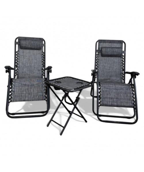 Комплект 2-а розкладні крісла-шезлонга + столик Zero Gravity LEOBRO Сірий (LB-ZGT-F3-GRY)