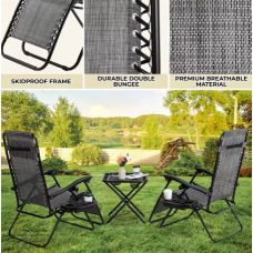 Комплект 2-а розкладні крісла-шезлонга + столик Zero Gravity LEOBRO Сірий (LB-ZGT-F3-GRY)