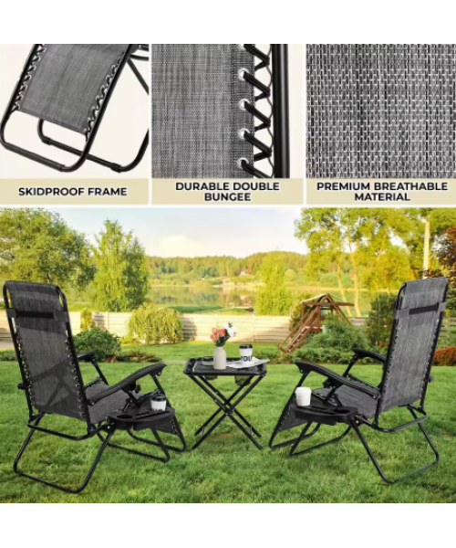 Комплект 2-а розкладні крісла-шезлонга + столик Zero Gravity LEOBRO Сірий (LB-ZGT-F3-GRY)