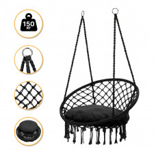 Підвісне плетене крісло-гойдалка LEOBRO Boho XL 80 см Black з подушкою (LB-1105)