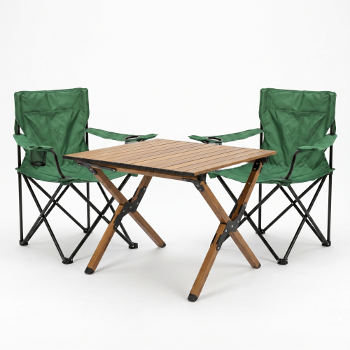Комплект туристичний - стіл LEOBRO Camp M 59х59х38 см та 2 крісла Lite Green