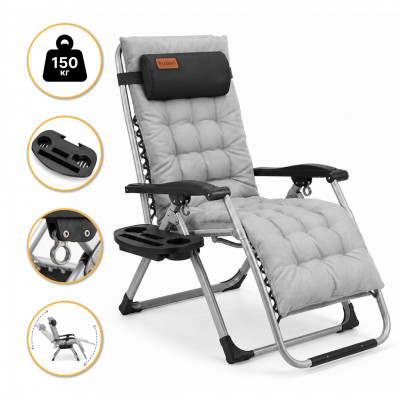 Розкладне крісло шезлонг LEOBRO Zero Gravity Premium Plus Сірий (LB-ZGC-E1-GRY)
