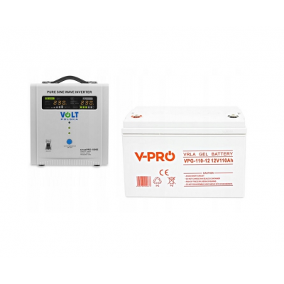 Аварійний комплект Volt Polska SINUS PRO 1500 E 12/230V 1050/1500W + Акумулятор VOLT GELL 110Ah 12V