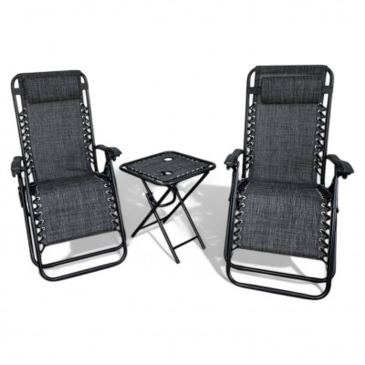 Комплект 2-а розкладні крісла-шезлонга + столик Zero Gravity LEOBRO Темно-сірий (LB-ZGT-F3-DGR)